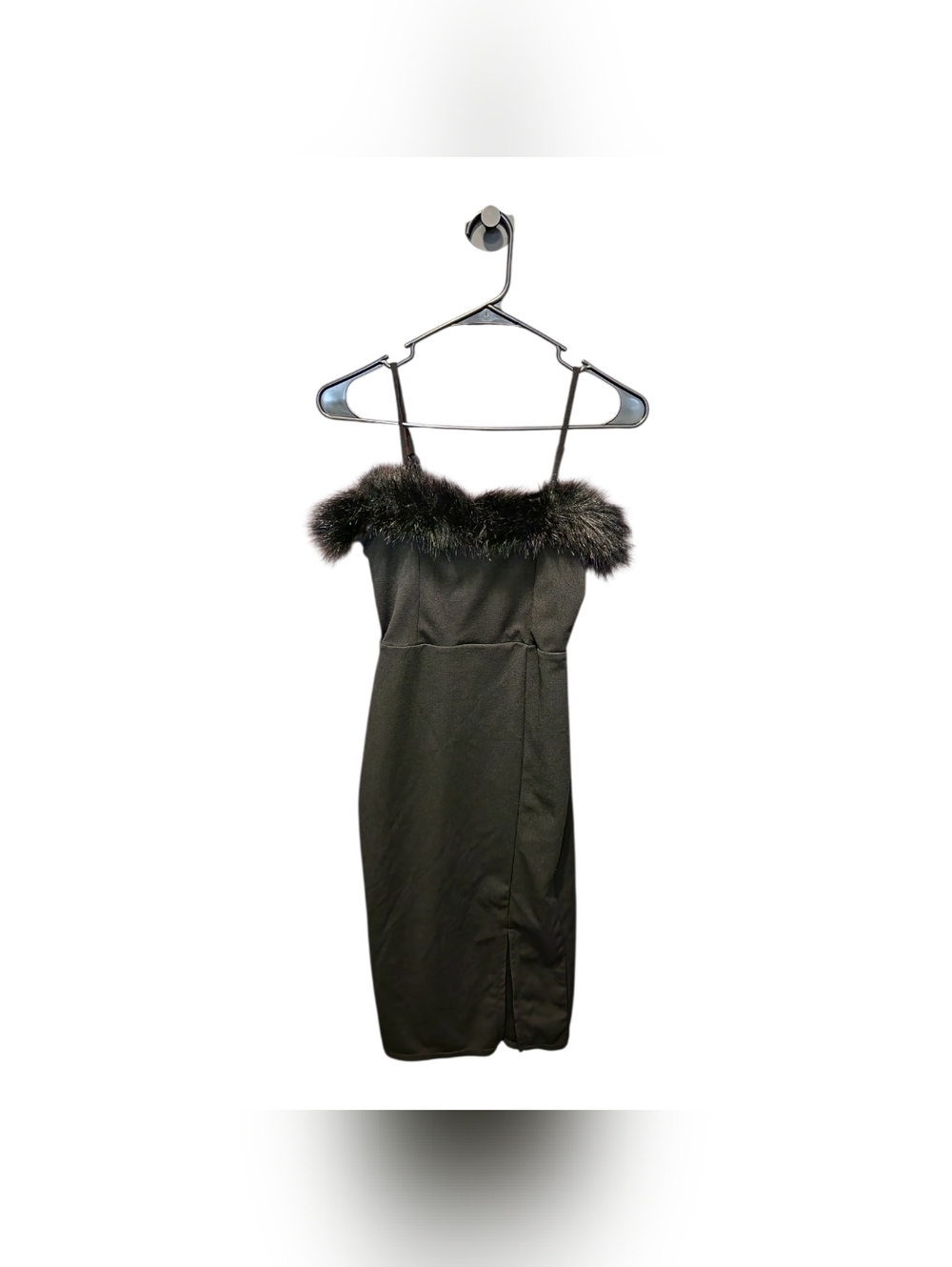 planet gold Black Fur dark feminine club party dress Size‎ Small Goth Glam